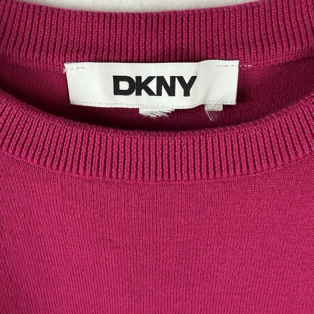DKNY Vintage Sweater Zipper Shoulder Hot Pink 80's Barbie core Sz M* - Picture 2 of 11